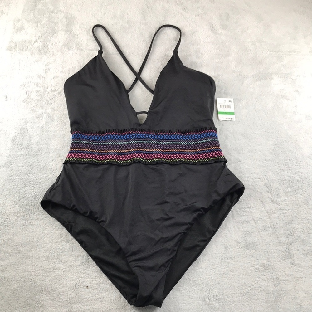 Bar III Women's Smocked One-Piece Swimsuit  Size L New